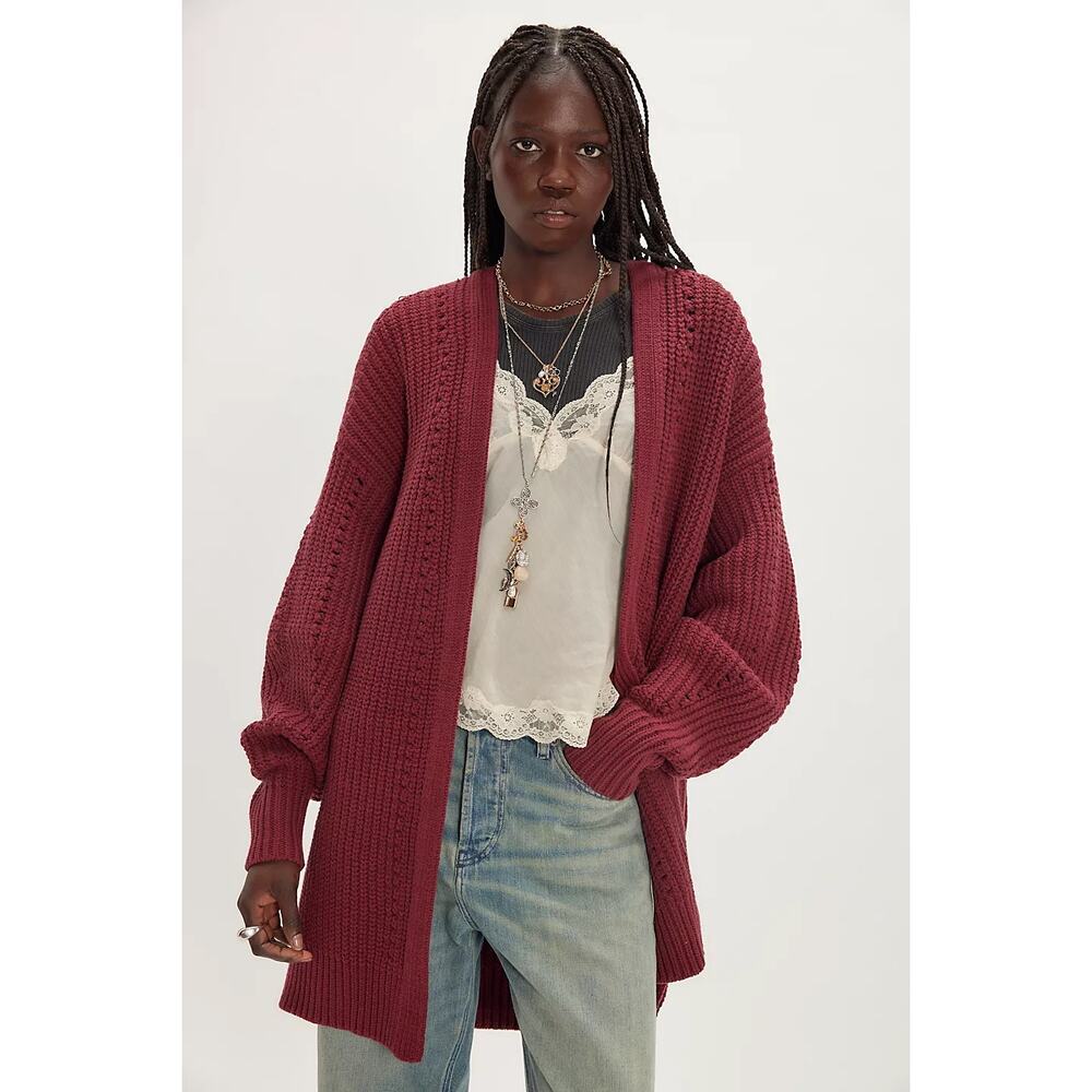 Free People Women's Knit Cabernet Nightingale Cardi Slouchy Oversized Lagenlook